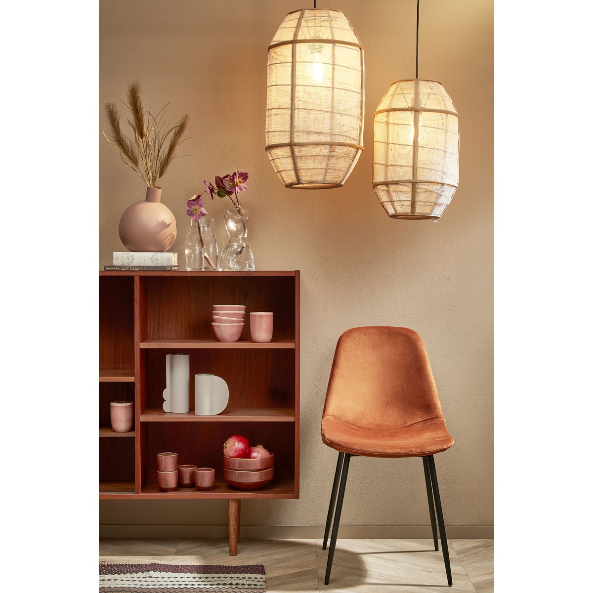 Pella Hanglamp - H58 x Ø33 cm - Linnen - Beige